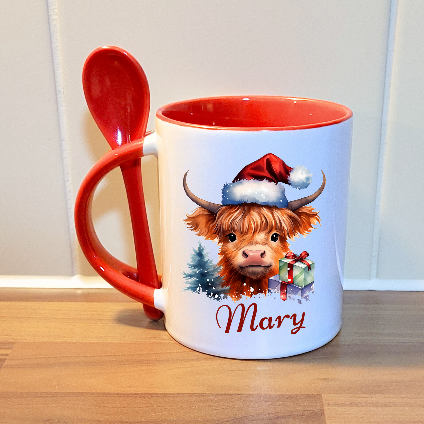 Christmas Mug and spoon set - red